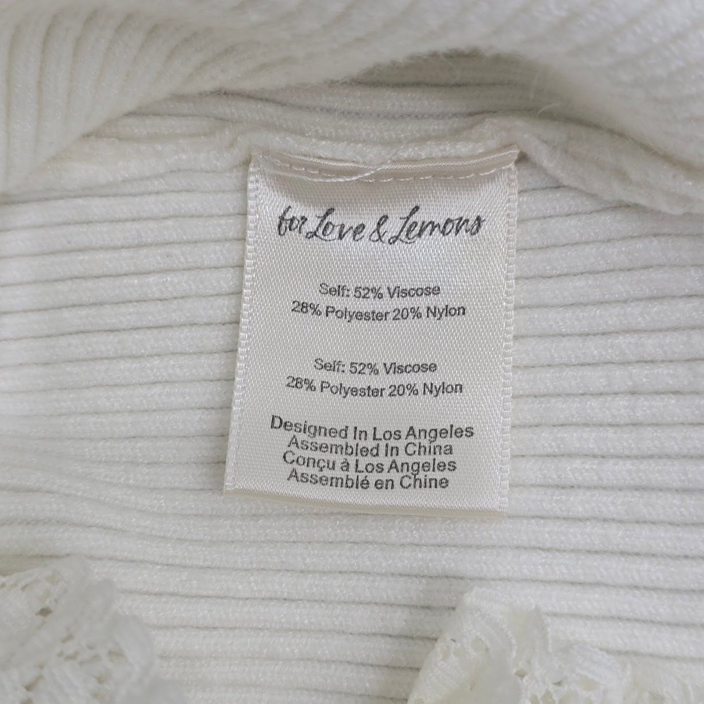 For Love & Lemons Ribbed Knit Nina Cardigan Sweater S Lace Trim Coquette Preppy - Picture 6 of 10